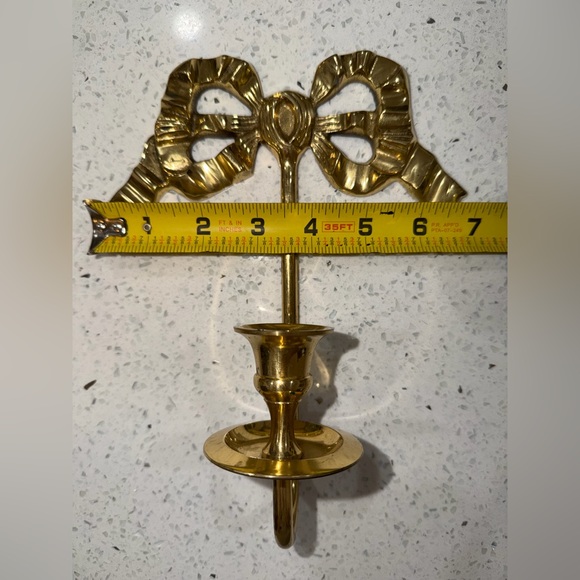 Vintage Solid Brass Bow Wall Sconce Taper Candle Holder Regency Style - Picture 3 of 6